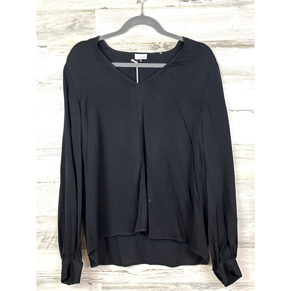 ECRU Womens L Black Viscose Lightweight V Neck Pullover Blouse NWT